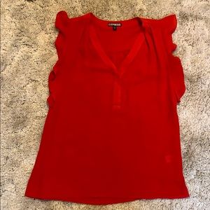 Express Red Flutter-Sleeve Top Size S
